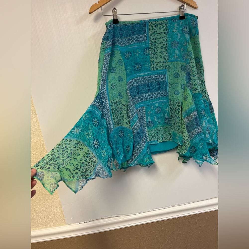 ECI New York Boho Asymmetrical Handkerchief Hem Skirt – 100% Silk – Size 12 - Picture 2 of 5